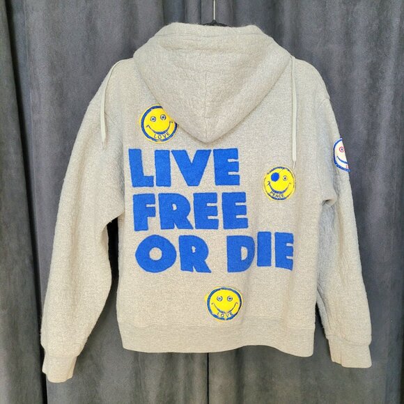 ALM A Love Movement LIVE FREE OR DIE Tetsuzo Okubo Cashmere Zip Hoodie Size S - Picture 1 of 12